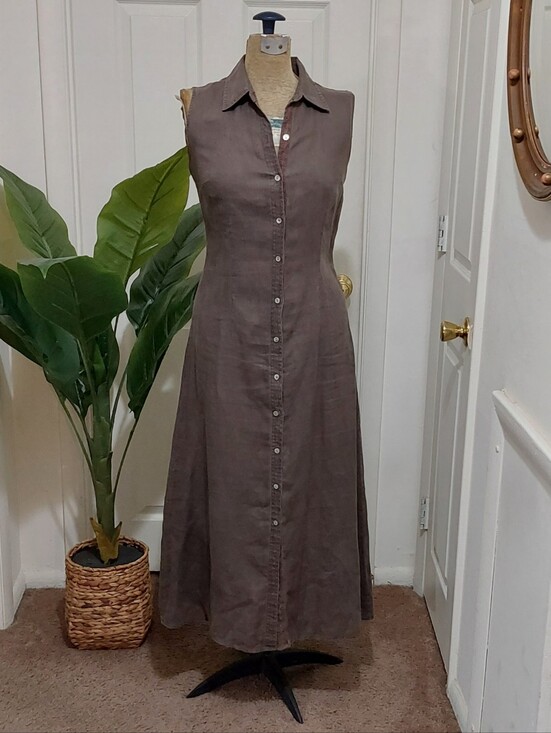 Charter Club Dresses & Skirts - Charter Club Sleeveless Button-Front Linen Midi Dress in Taupe Size 4